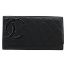 CHANEL Cambon Line Long Wallet Lamb Skin Black White CC Auth am11522V-13