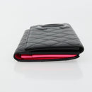 CHANEL Cambon Line Long Wallet Lamb Skin Black White CC Auth am11522V-3