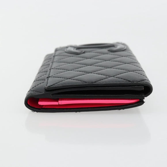 CHANEL Cambon Line Long Wallet Lamb Skin Black White CC Auth am11522V