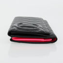 CHANEL Cambon Line Long Wallet Lamb Skin Black White CC Auth am11522V-4
