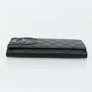 CHANEL Cambon Line Long Wallet Lamb Skin Black White CC Auth am11522V-6