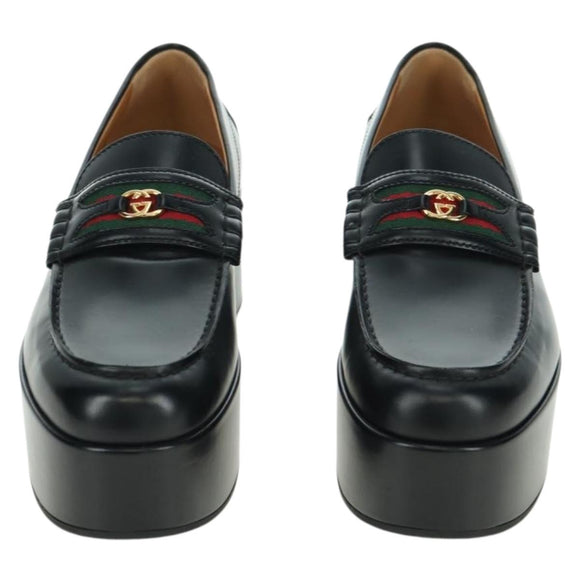 GUCCI loafers Sherry Round Toe Platform Leather 37 1/2 658920 Auth am11523V