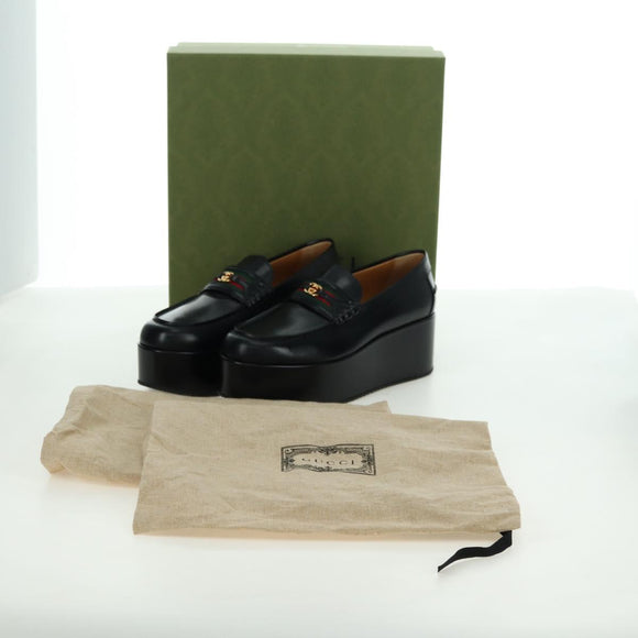 GUCCI loafers Sherry Round Toe Platform Leather 37 1/2 658920 Auth am11523V