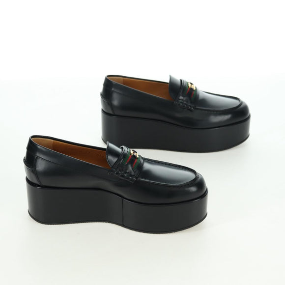 GUCCI loafers Sherry Round Toe Platform Leather 37 1/2 658920 Auth am11523V