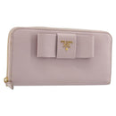 PRADA Ribbon Long Wallet Safiano leather Pink Gold Auth am11530-1