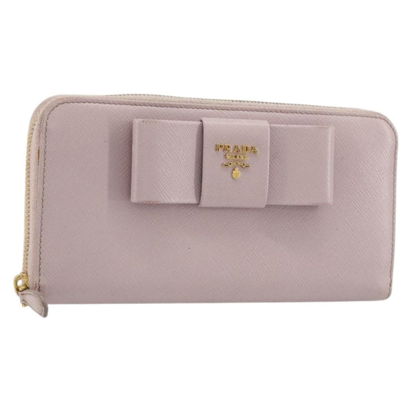 PRADA Ribbon Long Wallet Safiano leather Pink Gold Auth am11530