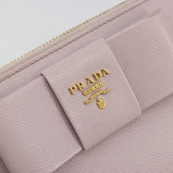 PRADA Ribbon Long Wallet Safiano leather Pink Gold Auth am11530