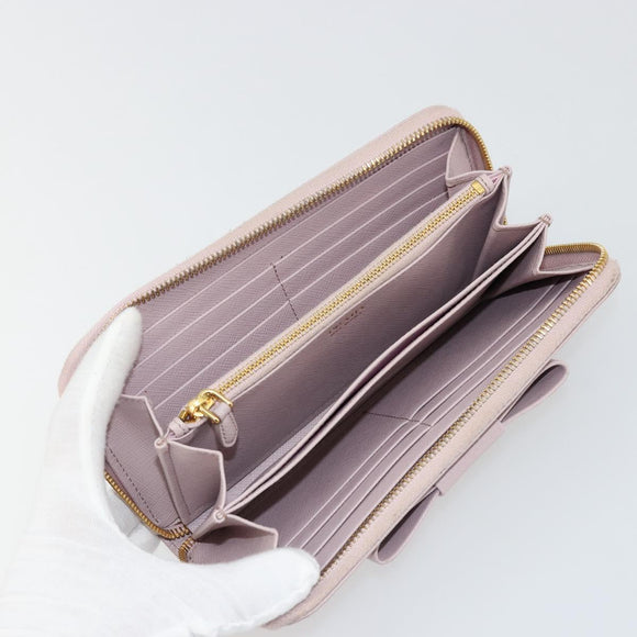 PRADA Ribbon Long Wallet Safiano leather Pink Gold Auth am11530