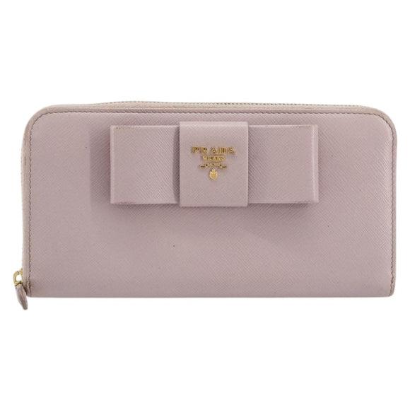 PRADA Ribbon Long Wallet Safiano leather Pink Gold Auth am11530