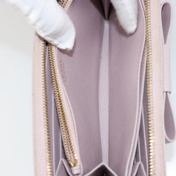 PRADA Ribbon Long Wallet Safiano leather Pink Gold Auth am11530