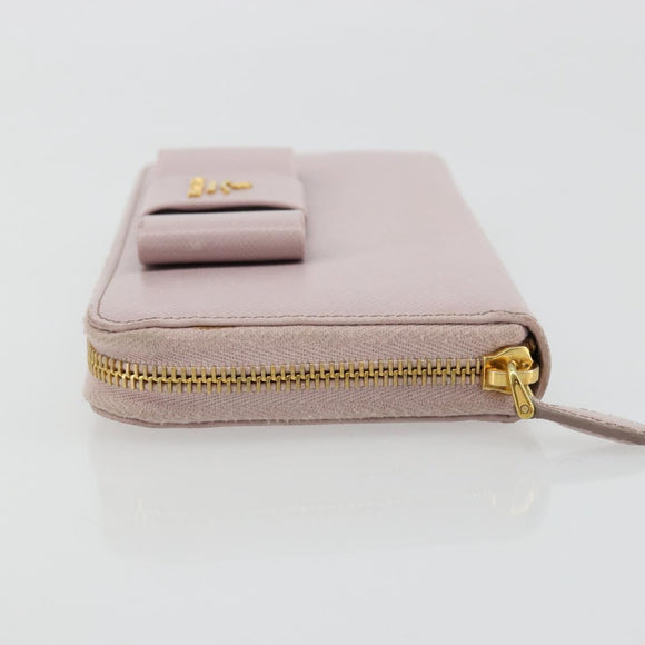 PRADA Ribbon Long Wallet Safiano leather Pink Gold Auth am11530