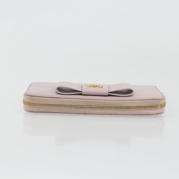 PRADA Ribbon Long Wallet Safiano leather Pink Gold Auth am11530