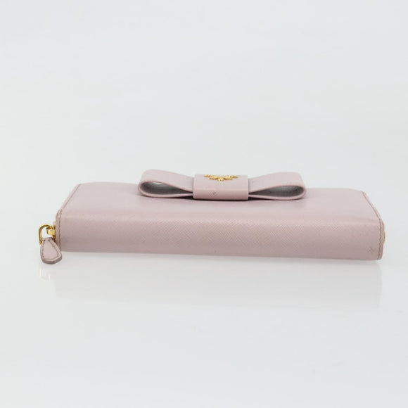 PRADA Ribbon Long Wallet Safiano leather Pink Gold Auth am11530