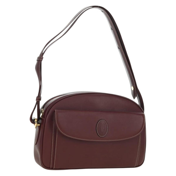 CARTIER Must Line Shoulder Bag Leather Bordeaux Gold Auth am11533A
