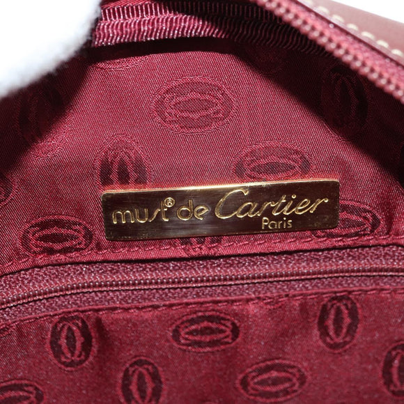 CARTIER Must Line Shoulder Bag Leather Bordeaux Gold Auth am11533A
