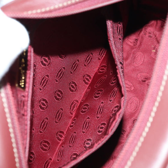 CARTIER Must Line Shoulder Bag Leather Bordeaux Gold Auth am11533A