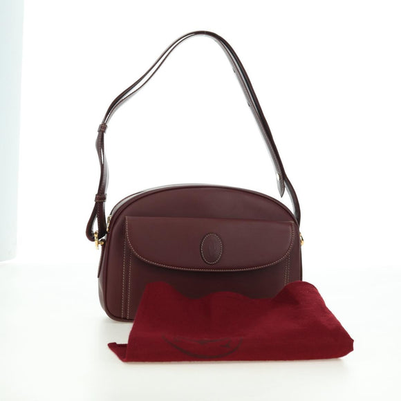 CARTIER Must Line Shoulder Bag Leather Bordeaux Gold Auth am11533A