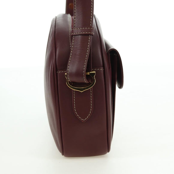 CARTIER Must Line Shoulder Bag Leather Bordeaux Gold Auth am11533A