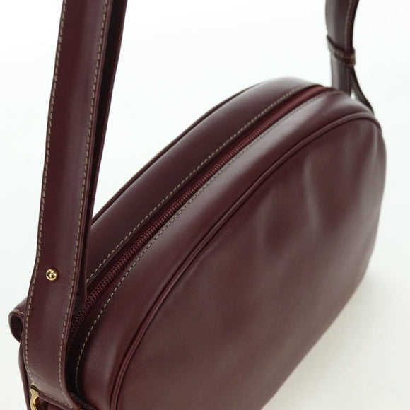 CARTIER Must Line Shoulder Bag Leather Bordeaux Gold Auth am11533A