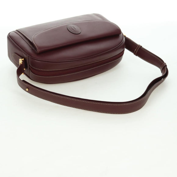 CARTIER Must Line Shoulder Bag Leather Bordeaux Gold Auth am11533A