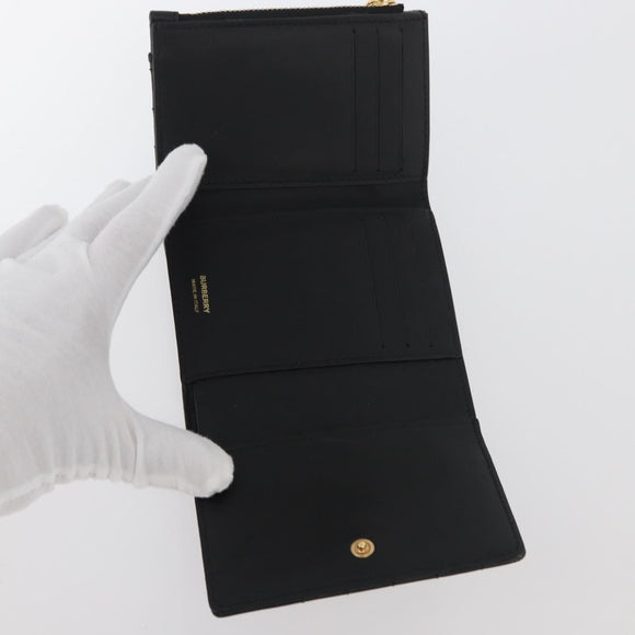 BURBERRY Roller Trifold Wallet Leather Black Gold Auth am11546V