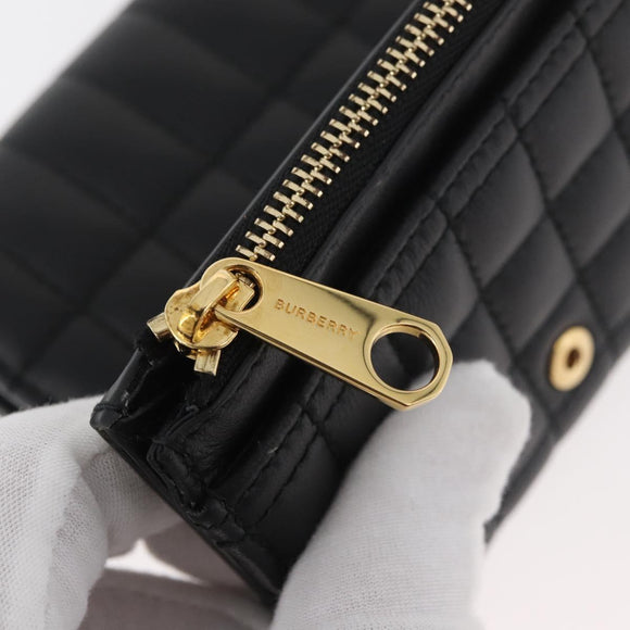 BURBERRY Roller Trifold Wallet Leather Black Gold Auth am11546V