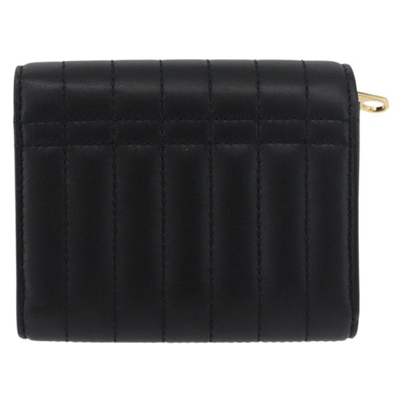 BURBERRY Roller Trifold Wallet Leather Black Gold Auth am11546V