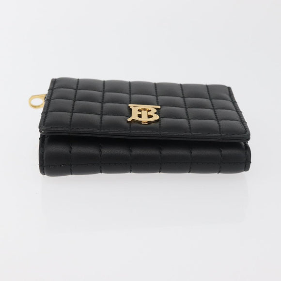 BURBERRY Roller Trifold Wallet Leather Black Gold Auth am11546V