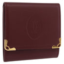 CARTIER Must Line Coin Purse Leather Bordeaux Gold Auth am11548V-1