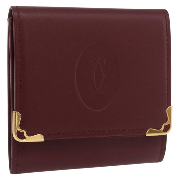 CARTIER Must Line Coin Purse Leather Bordeaux Gold Auth am11548V