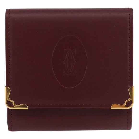 CARTIER Must Line Coin Purse Leather Bordeaux Gold Auth am11548V