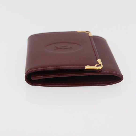 CARTIER Must Line Coin Purse Leather Bordeaux Gold Auth am11548V