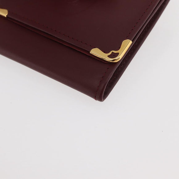 CARTIER Must Line Coin Purse Leather Bordeaux Gold Auth am11548V