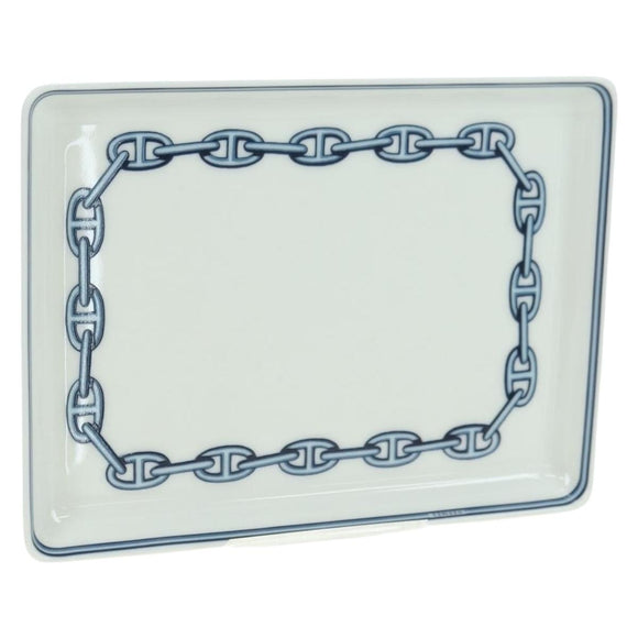 HERMES Shane Dunkle Plate Pottery White Navy Auth am11550A