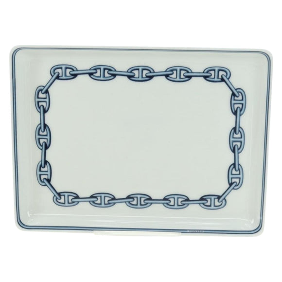 HERMES Shane Dunkle Plate Pottery White Navy Auth am11550A