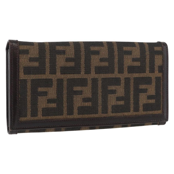 FENDI Zucca Canvas Long Wallet Black Brown Auth am11551V
