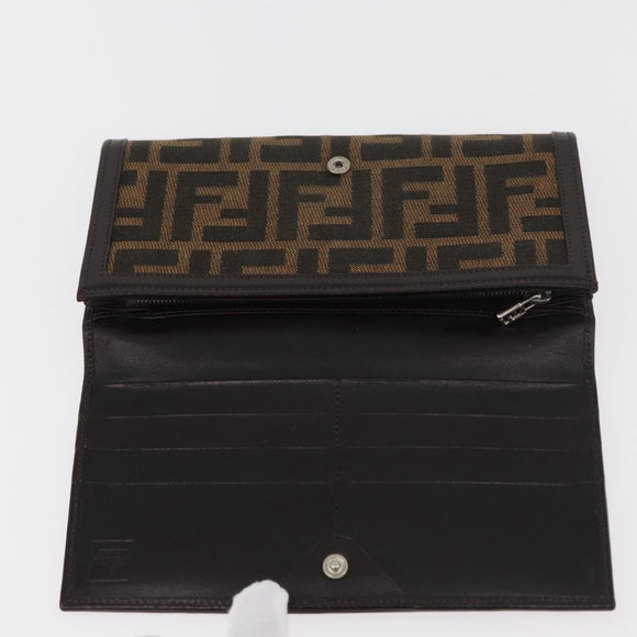 FENDI Zucca Canvas Long Wallet Black Brown Auth am11551V