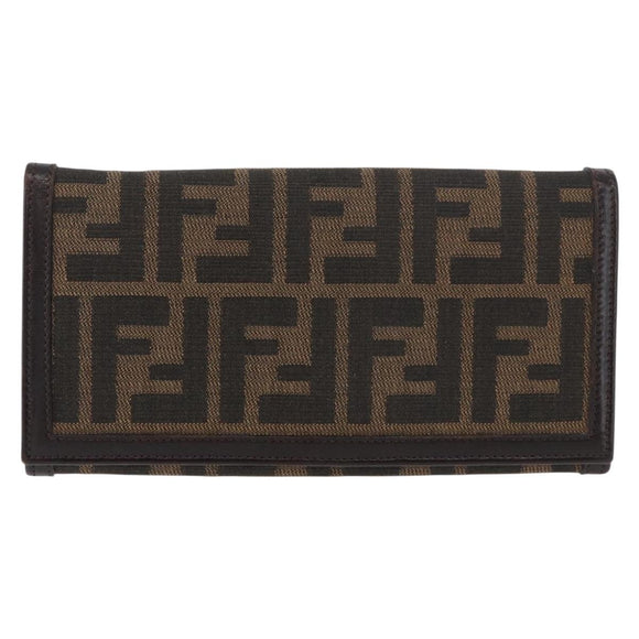FENDI Zucca Canvas Long Wallet Black Brown Auth am11551V
