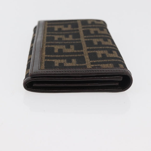 FENDI Zucca Canvas Long Wallet Black Brown Auth am11551V