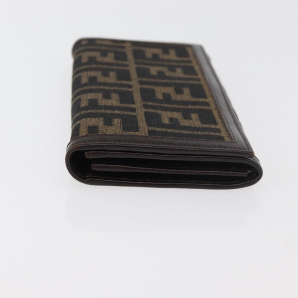 FENDI Zucca Canvas Long Wallet Black Brown Auth am11551V