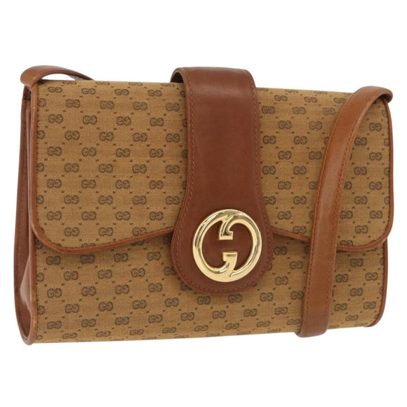 GUCCI Micro GG Canvas Shoulder Bag Beige Gold Auth am11560