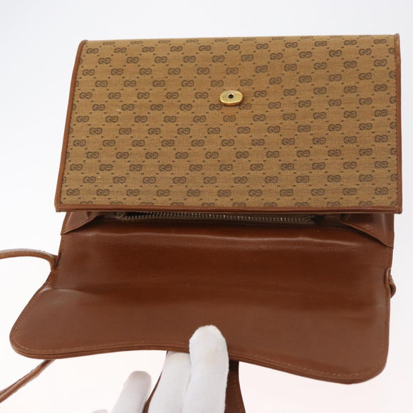 GUCCI Micro GG Canvas Shoulder Bag Beige Gold Auth am11560