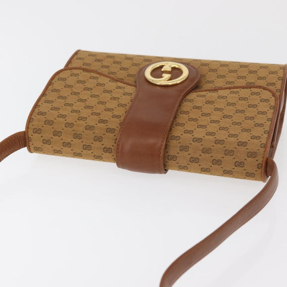 GUCCI Micro GG Canvas Shoulder Bag Beige Gold Auth am11560
