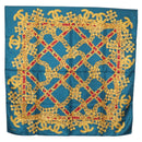 CHANEL Chain Accessory Pattern Scarf Silk Blue CC Auth am11561A-12