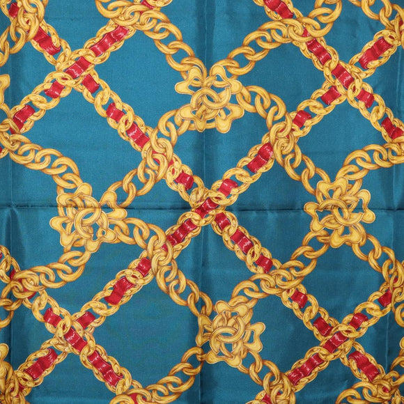 CHANEL Chain Accessory Pattern Scarf Silk Blue CC Auth am11561A