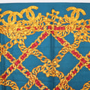 CHANEL Chain Accessory Pattern Scarf Silk Blue CC Auth am11561A-3