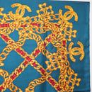 CHANEL Chain Accessory Pattern Scarf Silk Blue CC Auth am11561A-4