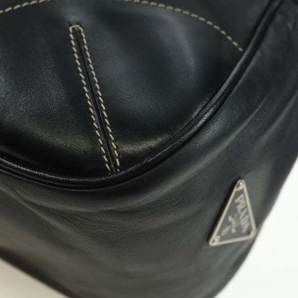 PRADA Hand Bag Leather Black Silver Auth am11564V