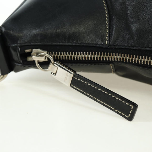 PRADA Hand Bag Leather Black Silver Auth am11564V