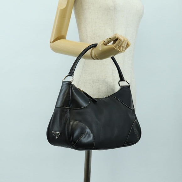 PRADA Hand Bag Leather Black Silver Auth am11564V
